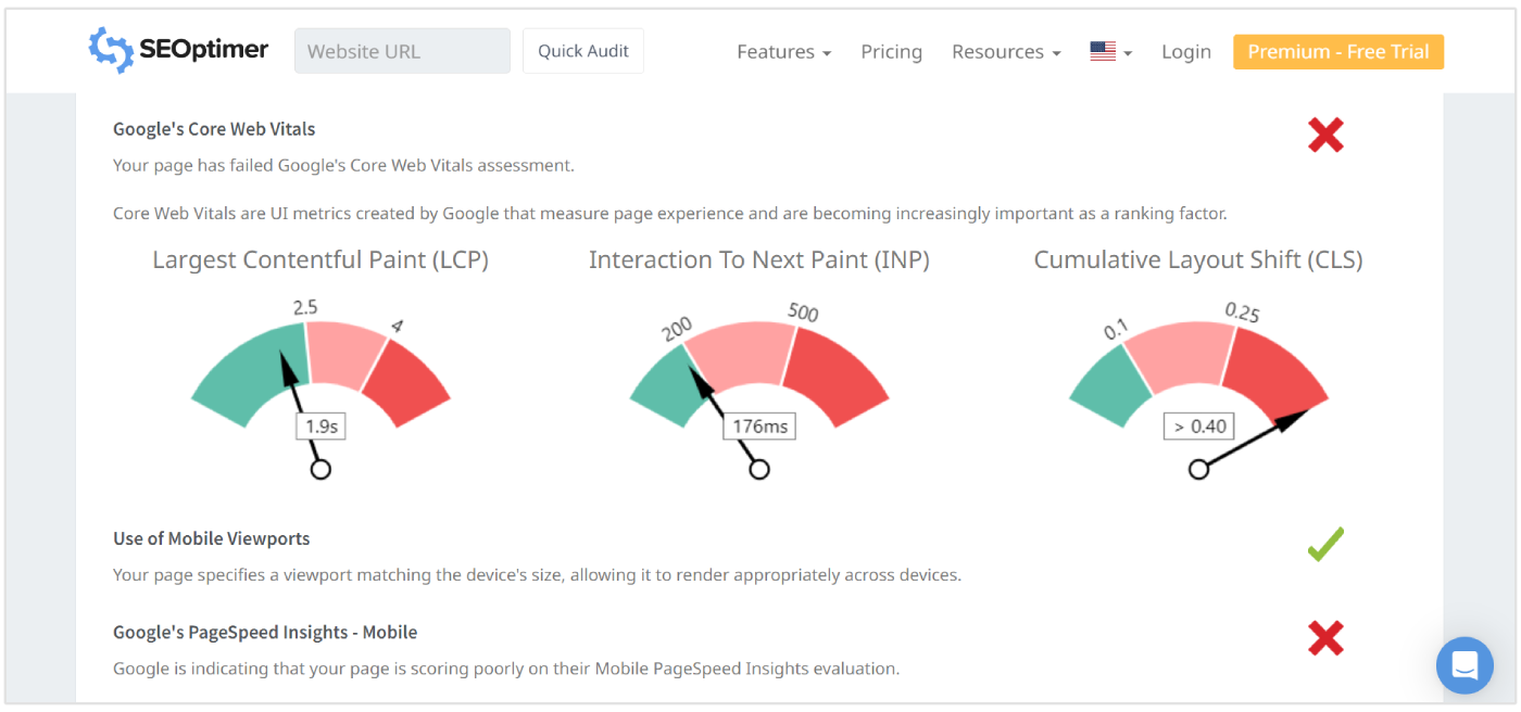 SEO監査におけるCore Web Vitalsスコア